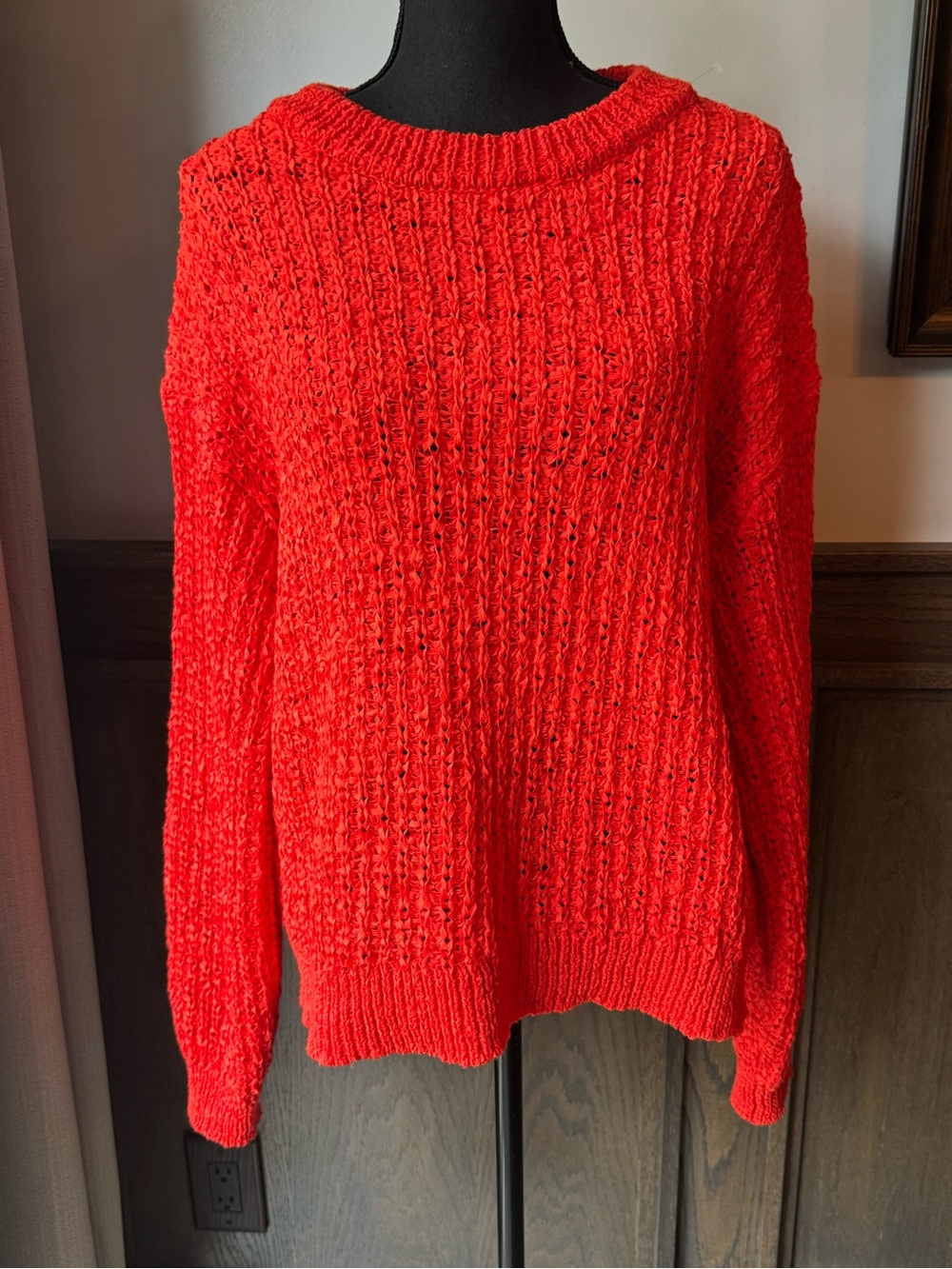 a new day bright orange open knit Crewneck Sweater xxl nwt